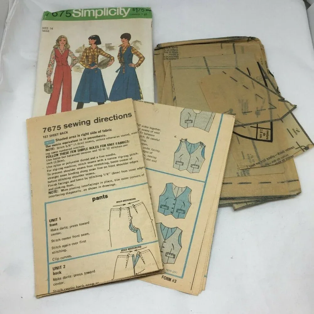 Vintage Simplicity 7675 Womens Sewing Pattern Shirt Pants Vest Wrap Skirt 14
